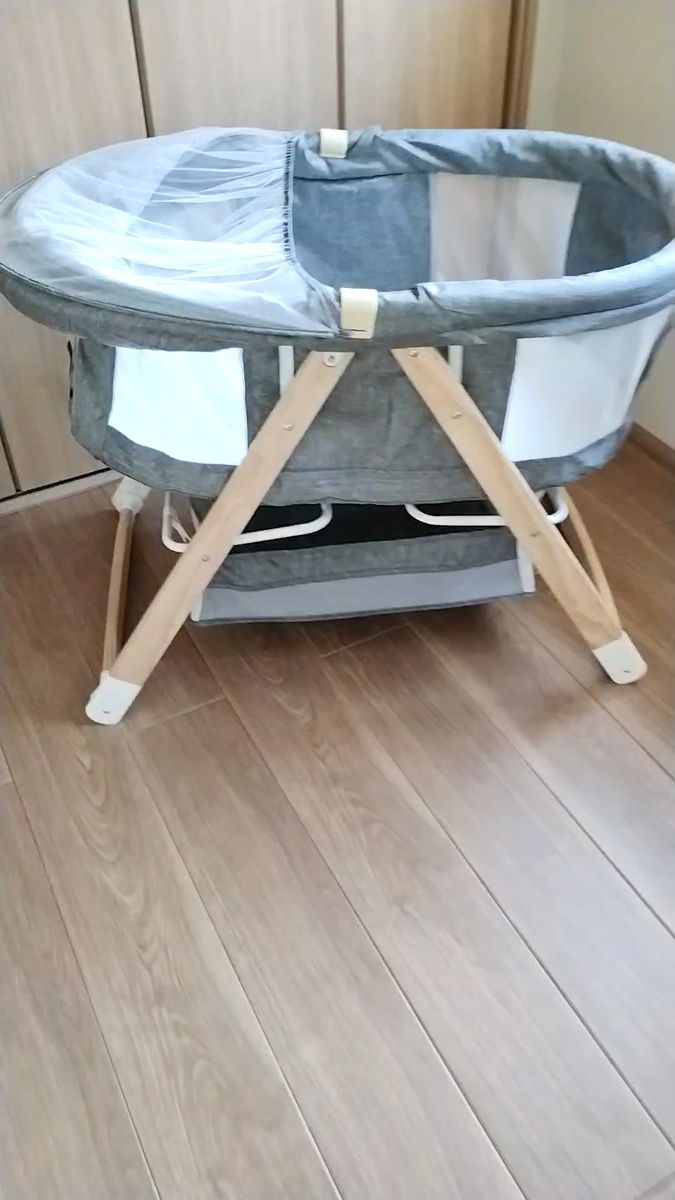 新品 折り畳みミニベビーベッド グレー 蚊帳付