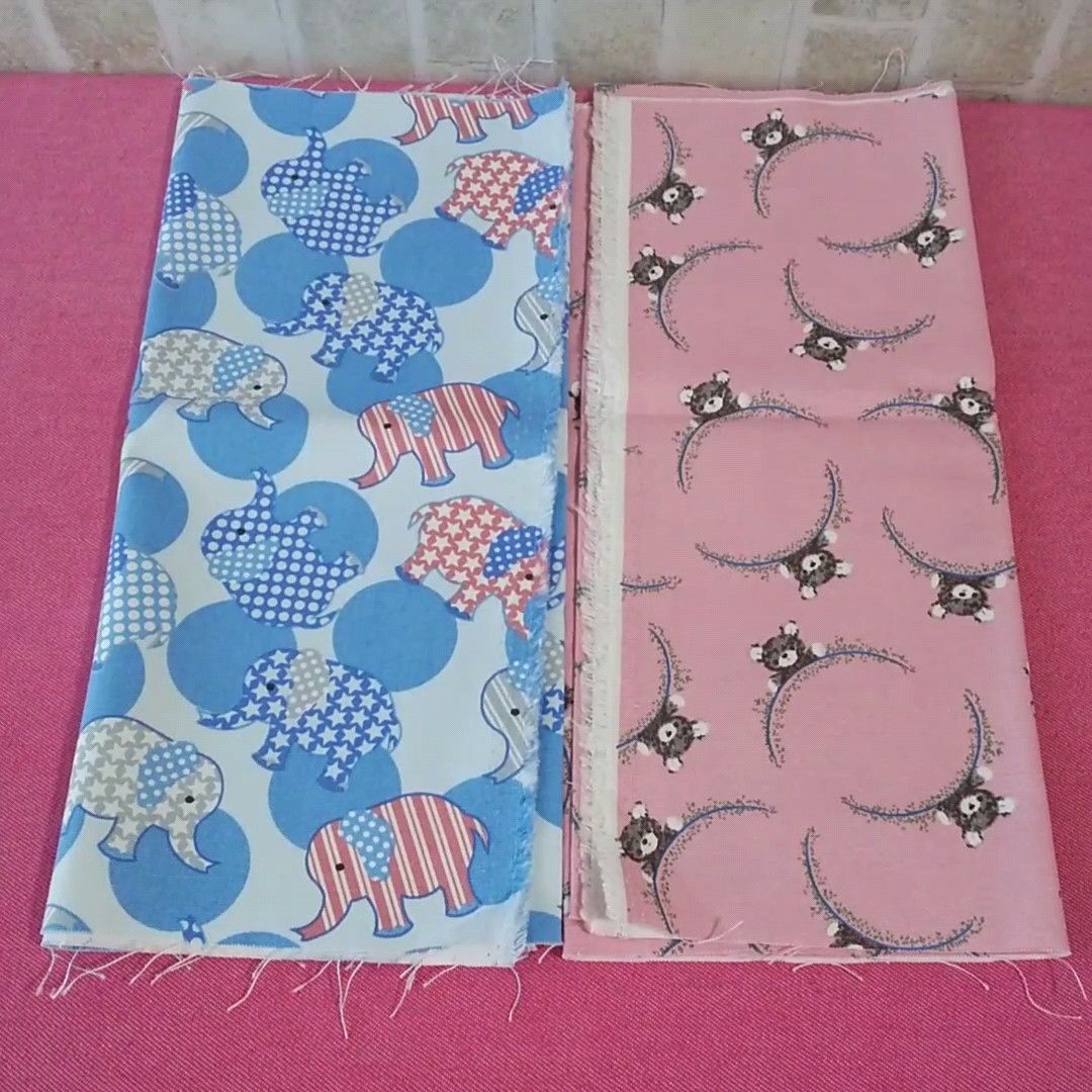 2点セット オックス 横長 生地 ぞう 象 115×30cm ブルー系 くま クマ 110×30cm ピンク系 綿100%