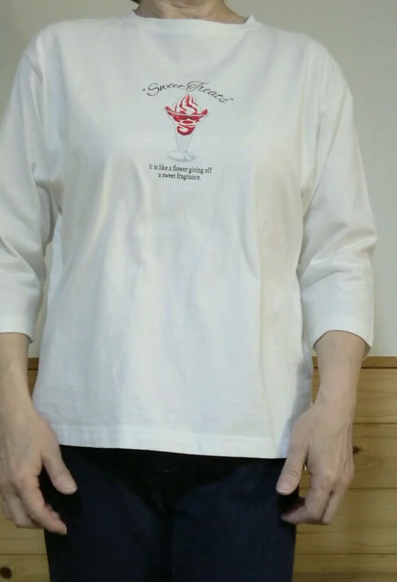 Lサイズ 七分袖 カジュアルシャツ Tシャツ 綿100% 1回着用 いちごパフェ USED TOPVALU トップバリュ
