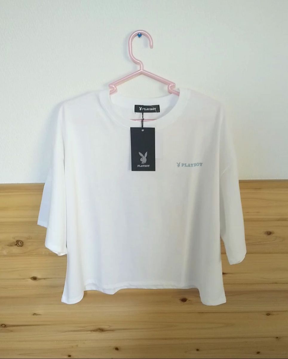 Lサイズ PLAYBOY プレイボーイ Tシャツ 半袖 バックプリント ホワイト 短め丈 タグ付き 小さい汚れあり