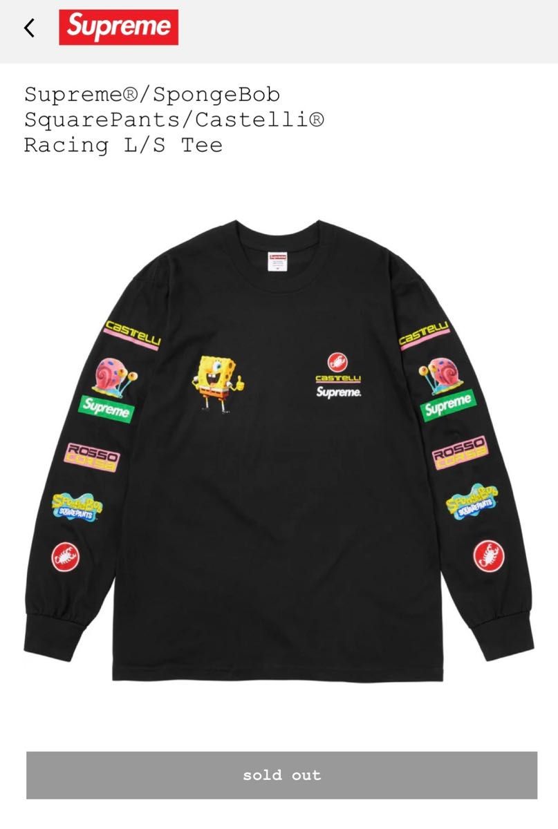 Supreme スポンジボブ 長袖Tシャツ L ブラック Supreme SpongeBob Castelli Racing L/S Tee