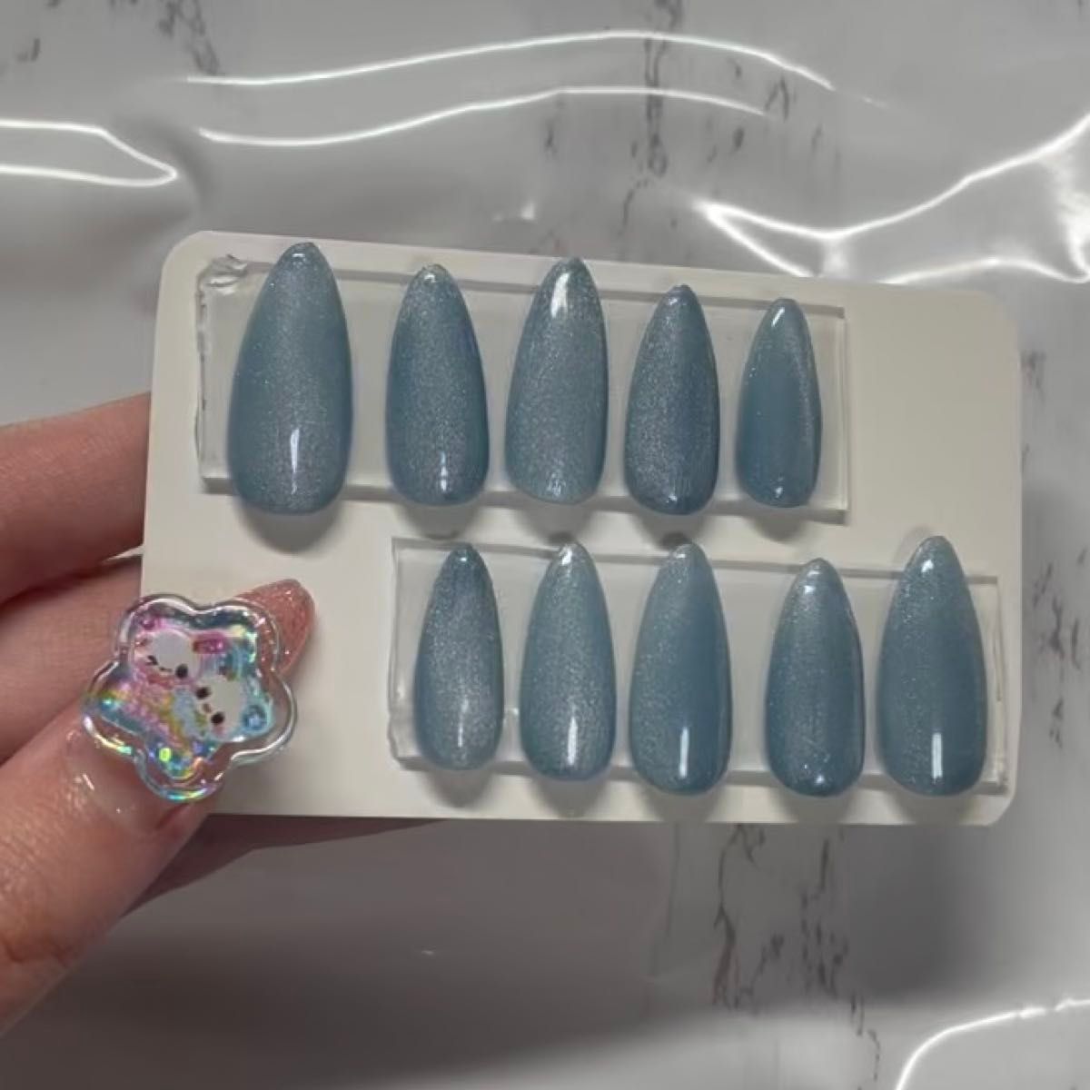 ネイルチップ ネイル ブルー マグネット マグ ラメ 現品 ハンドメイド Y2K ギャル 地雷系