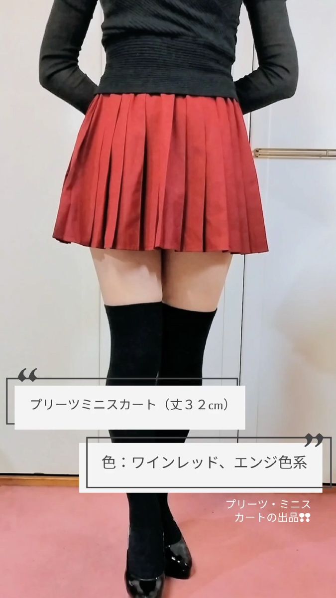 プリーツミニスカート (ワインレッド、エンジ色系)丈32cm