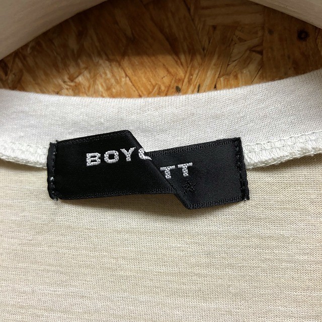 BOYCOTT ボイコット サイズ2 メンズ Tシャツ 無地 Vネック ボックスカット 半袖 ショートスリーブ ヘザーオフホワイト（グリーン系）_画像2