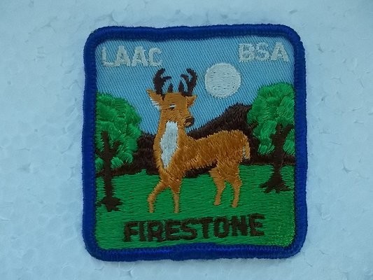 70年台 ボーイスカウト ファイアストーンLAAC BSA FIRESTONE鹿 アメリカ ビンテージ刺繍ワッペン/自然USA狩猟70sアメリカン v75_画像1