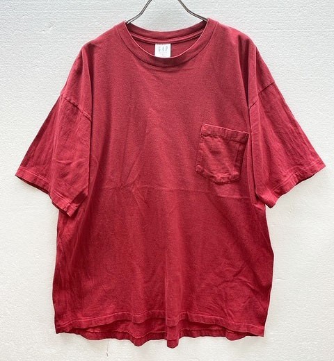 USA製 90's ギャップ GAP 半袖 コットン ポケットＴシャツ (L) エンジ系 ポケＴ 無地 ソリッドカラー アメリカ製 90年代 旧タグ オールド_画像2