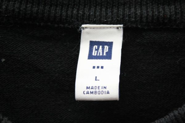 00\'s Old Gap GAP solid цвет вырез лодочкой хлопок вязаный свитер чёрный (L) черный ребра нет 00 годы старый бирка 