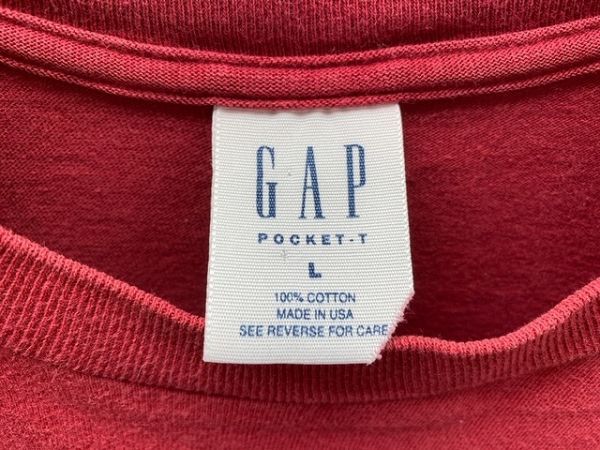 USA製 90's ギャップ GAP 半袖 コットン ポケットＴシャツ (L) エンジ系 ポケＴ 無地 ソリッドカラー アメリカ製 90年代 旧タグ オールド_画像7