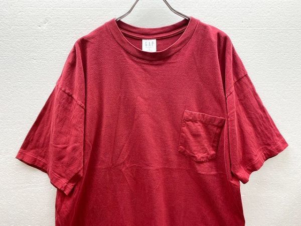 USA製 90's ギャップ GAP 半袖 コットン ポケットＴシャツ (L) エンジ系 ポケＴ 無地 ソリッドカラー アメリカ製 90年代 旧タグ オールド_画像1