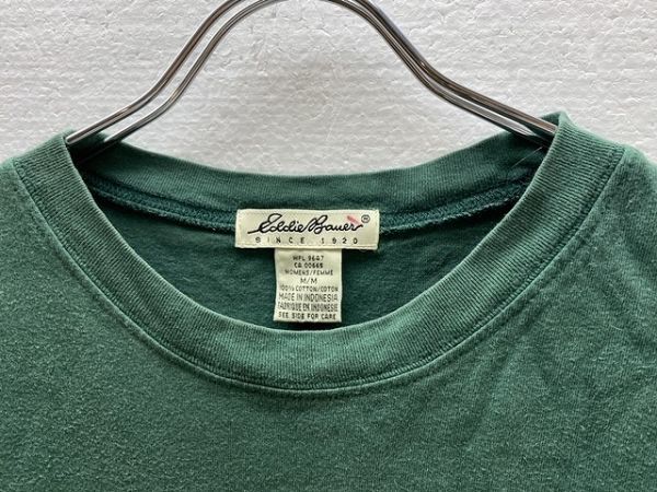 90's エディーバウアー ポケット付き半袖Ｔシャツ 緑系 (WOMENS Ｍ) ソリッドカラー 無地 ポケT 90年代 級タグ オールド EddieBauer_画像5