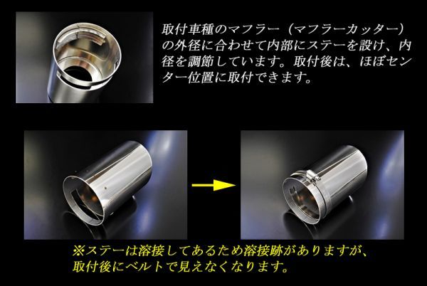 BMW 3シリーズ F30/F31/F34 マフラーカッター 90mm シルバー 耐熱ブラック塗装 1本 鏡面 スラッシュカット 高純度SUS304ステンレス_画像4