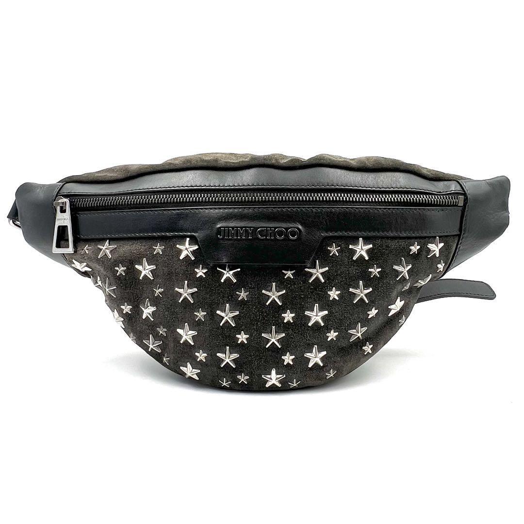 { прекрасный товар }JIMMY CHOO Jimmy Choo мужской DERRYte lease ta- заклепки Cross корпус кожа сумка "body" поясная сумка наклонный .. чёрный 