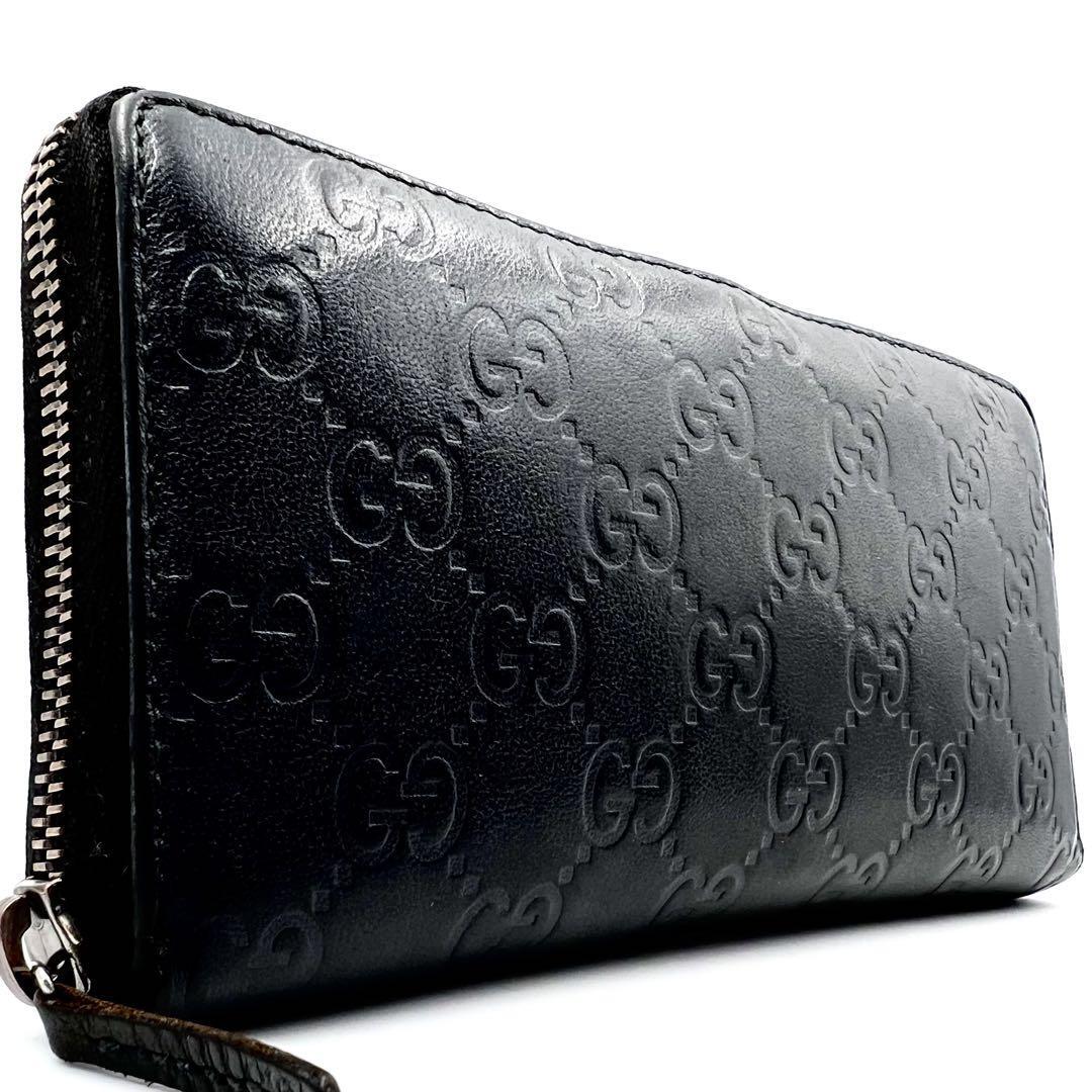 《美品》GUCCI グッチ グッチシマ メンズ レザー ラウンドファスナー 長(zhǎng)財(cái)布 ジップアラウンドウォレット ブラック