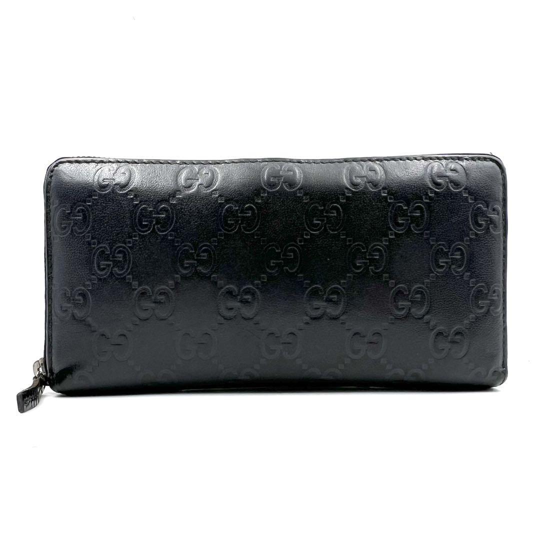《美品》GUCCI グッチ グッチシマ メンズ レザー ラウンドファスナー 長(zhǎng)財(cái)布 ジップアラウンドウォレット ブラック