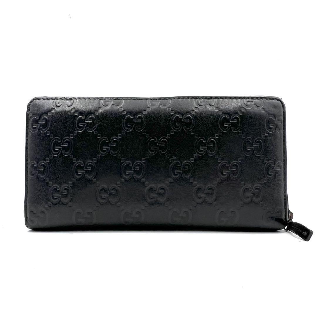 《美品》GUCCI グッチ グッチシマ メンズ レザー ラウンドファスナー 長(zhǎng)財(cái)布 ジップアラウンドウォレット ブラック