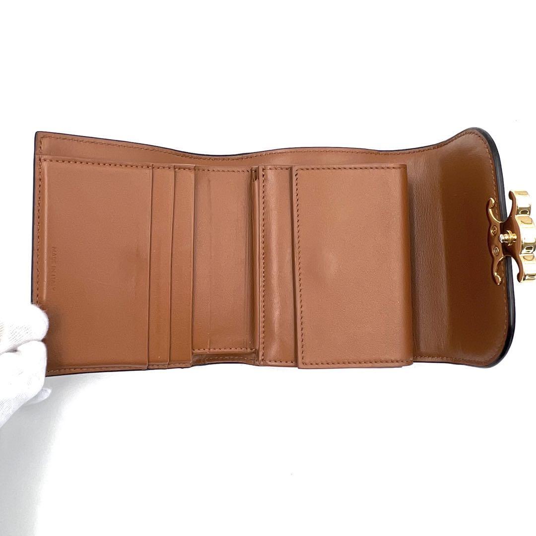 《美品/鑑定書付》2022年限定モデルCELINE セリーヌ トリオンフ レザー スモールウォレット 三つ折り財布 コインケース有り