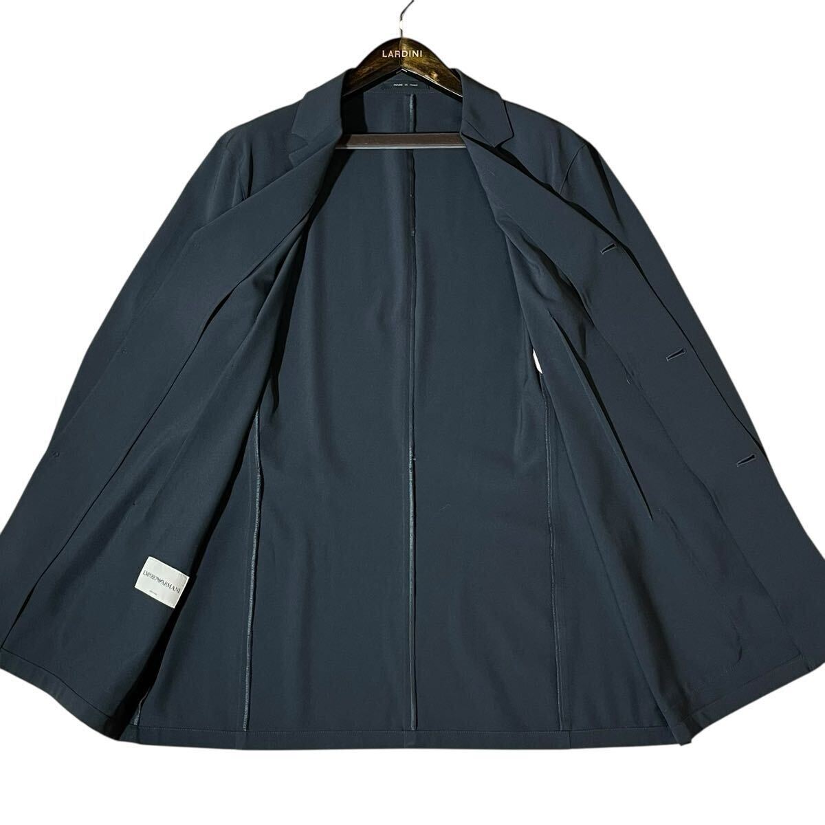 別格3XL!!!涼しさ香るサマー素材!!!【EMPORIO ARMANI エンポリオアルマーニ】美品◎テーラードジャケット◎ストレッチ性◎夏素材 54size 黒