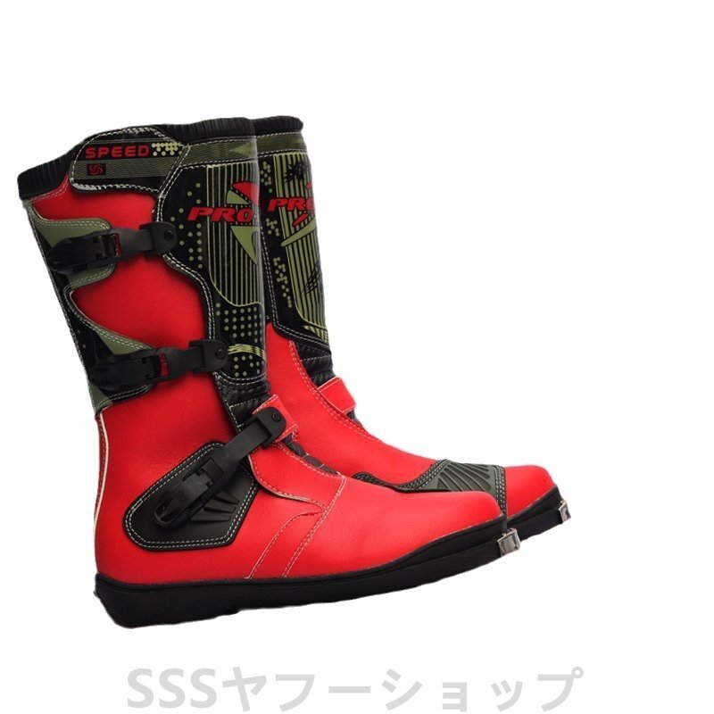 新入荷ツーリングブーツ メンズ オフロード レーシングブーツ プロテクター バイク靴ライディングシューズ モトクロス 赤43[サイズ 選択可]