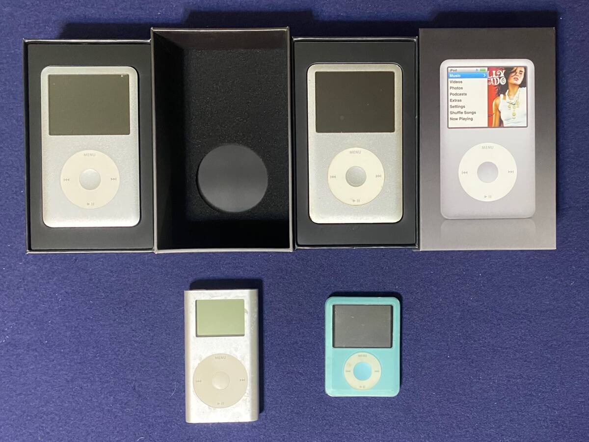1円? ipod 4臺(tái) まとめ mini classic nano / A1051 / A1236 / A1238 アイポッド 通電 箱あり ジャンク 中古 現(xiàn)狀品