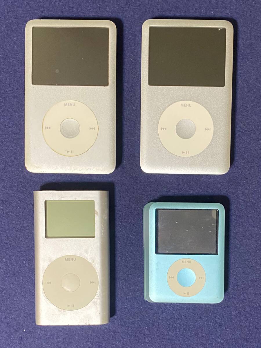 1円? ipod 4臺(tái) まとめ mini classic nano / A1051 / A1236 / A1238 アイポッド 通電 箱あり ジャンク 中古 現(xiàn)狀品