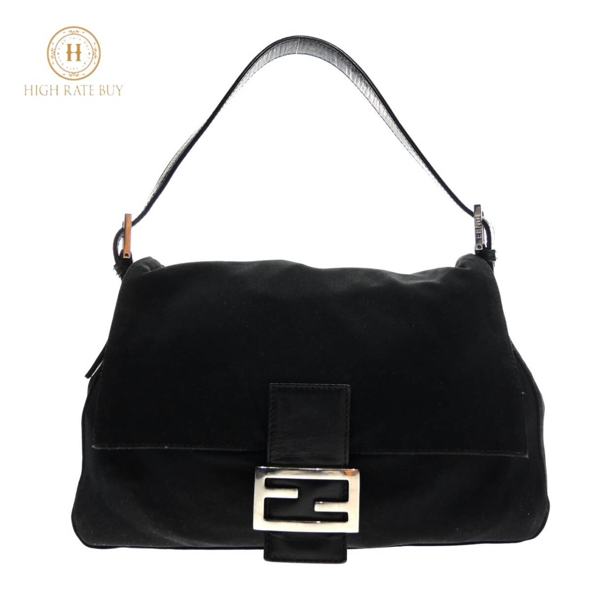 1円スタート FENDI フェンディ コットンジャージ マンマバケット シルバー金具 ショルダーバッグ ハンドバッグ ブラック 黒 レディース
