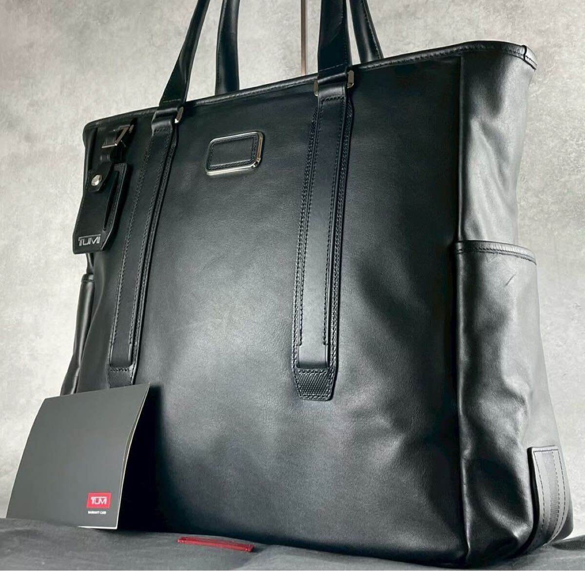 未使用級/希少 ◎オールレザー TUMI トゥミ JARVIS ジャービス ノース サウス トート ビジネス メンズ A4可 大容量 肩掛け ネームタグ 黒