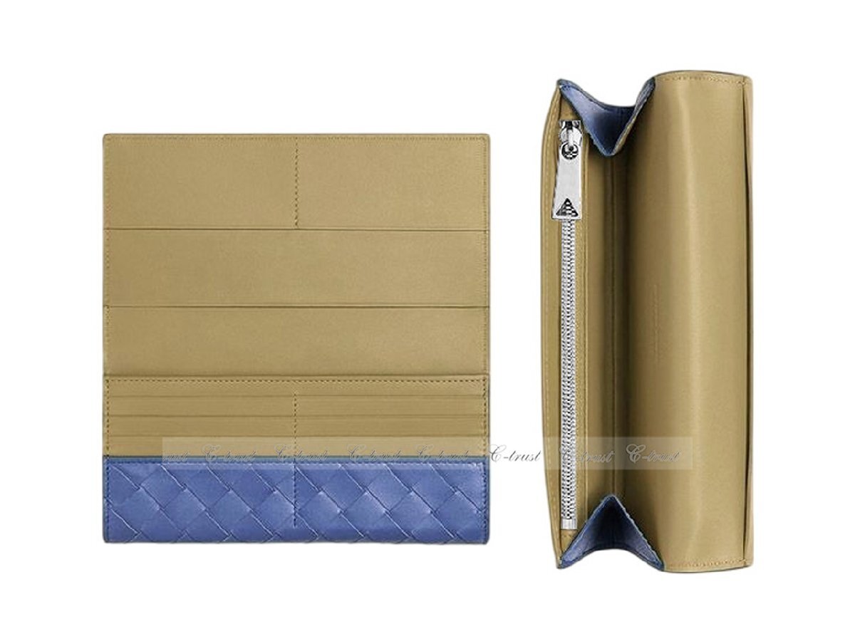 L396.. BOTTEGA VENETA ボッテガ ヴェネタ 長財(cái)布 ウォレット バイカラー 2つ折り イントレ イタリア制 ★ 4219 SURF × TRAVERTINE