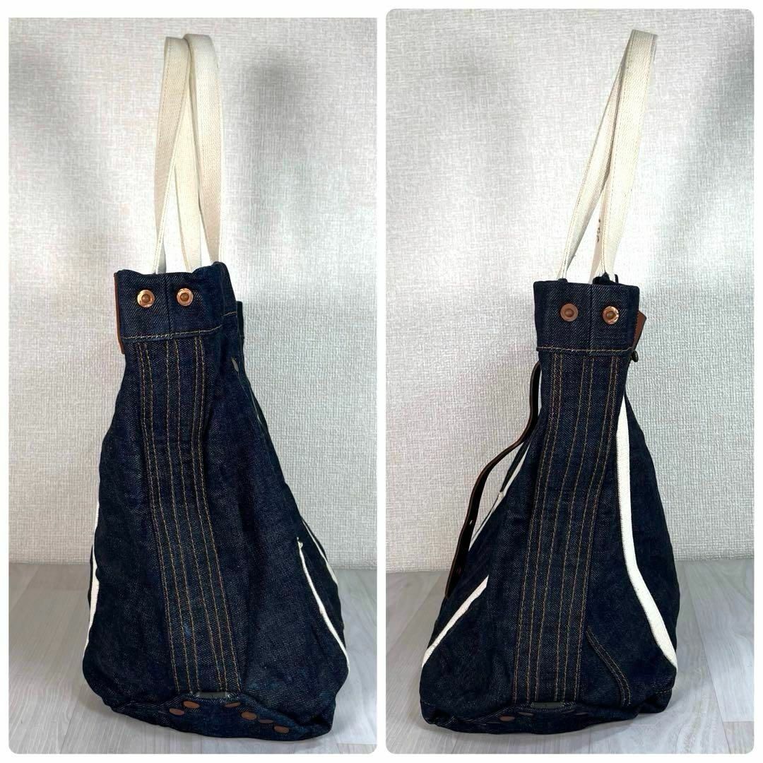 【良品】RRL/ダブルアールエル　デニム トートバッグ　イタリア制　A4収納可　大容量　耳付き　セルビッジ　ロゴ革パッチ　ラルフローレン