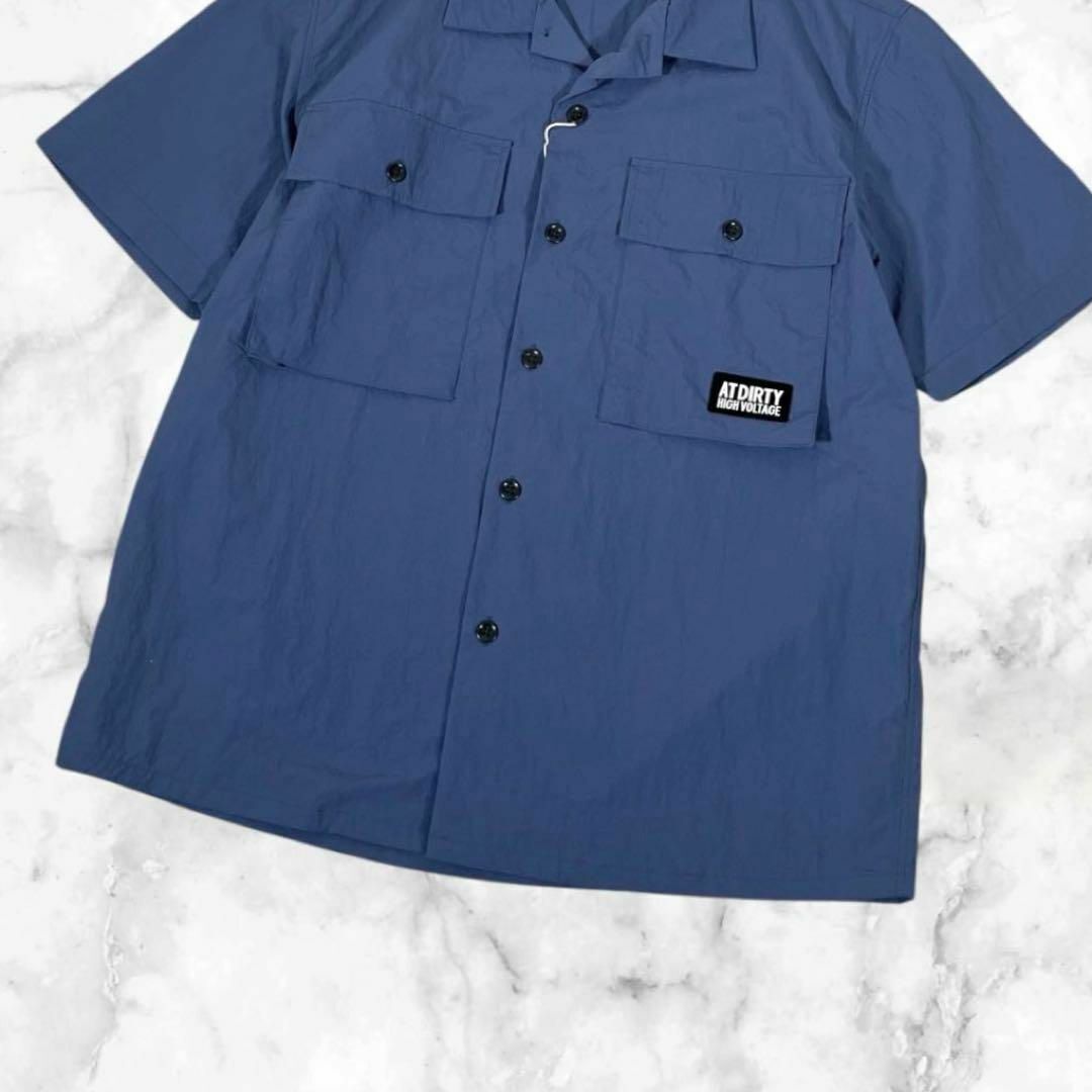 【新品未使用】AT DIRTY/アットダーティー　開襟ミリタリー シャツ　オープンカラー　ナイロン　Lサイズ　ロゴ　ワッペン　2023年SSモデル