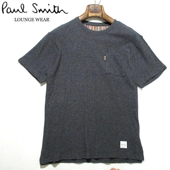美品！▼ ポールスミス　パイル生地　半袖Tシャツ　Lサイズ　メンズ　グレー　PaulSmith LOUNGE WEAR　アーティストストライプ　胸ポケ
