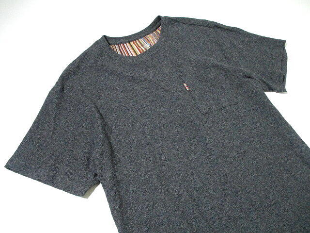 美品！▼ ポールスミス　パイル生地　半袖Tシャツ　Lサイズ　メンズ　グレー　PaulSmith LOUNGE WEAR　アーティストストライプ　胸ポケ