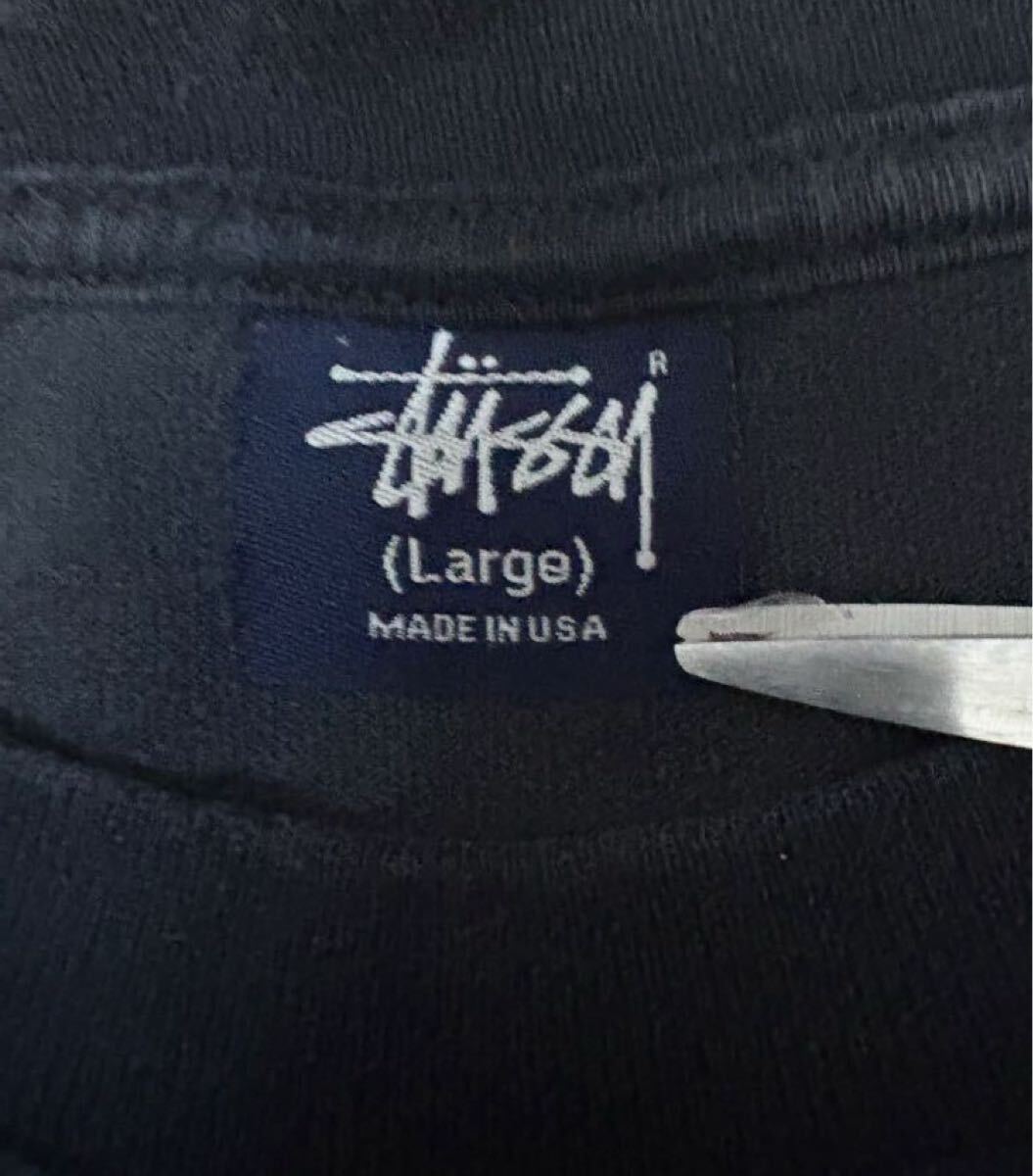 【90s】Stussy Graphic S/S Tee Navy L Made in USA ステューシー 半袖 Tシャツ ヴィンテージ ネイビー カットソー DJ SSリンク ロゴ