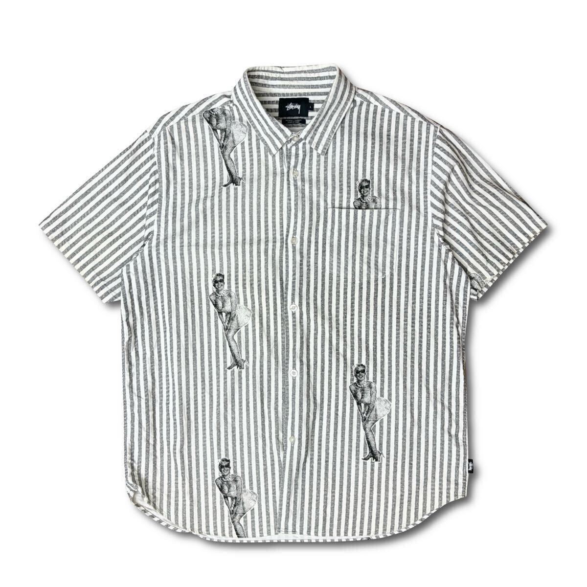 Stussy Marilyn Monroe S/S Shirts Grey L ステューシー マリリン?モンロー 半袖シャツ ボタン ダウン ストライプ 