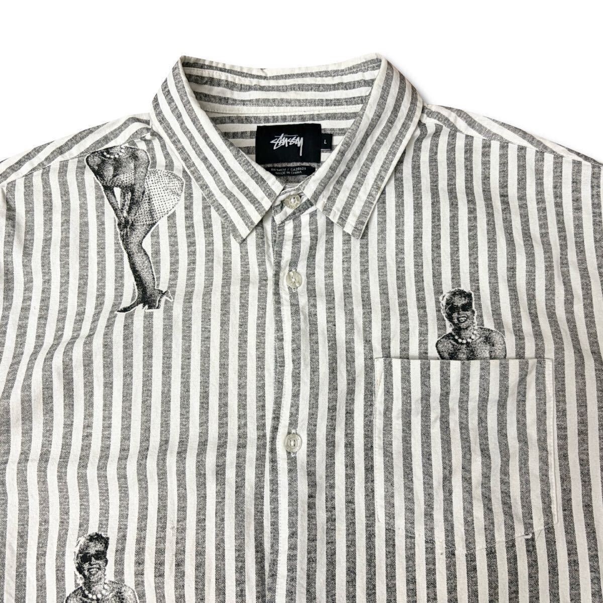 Stussy Marilyn Monroe S/S Shirts Grey L ステューシー マリリン?モンロー 半袖シャツ ボタン ダウン ストライプ 