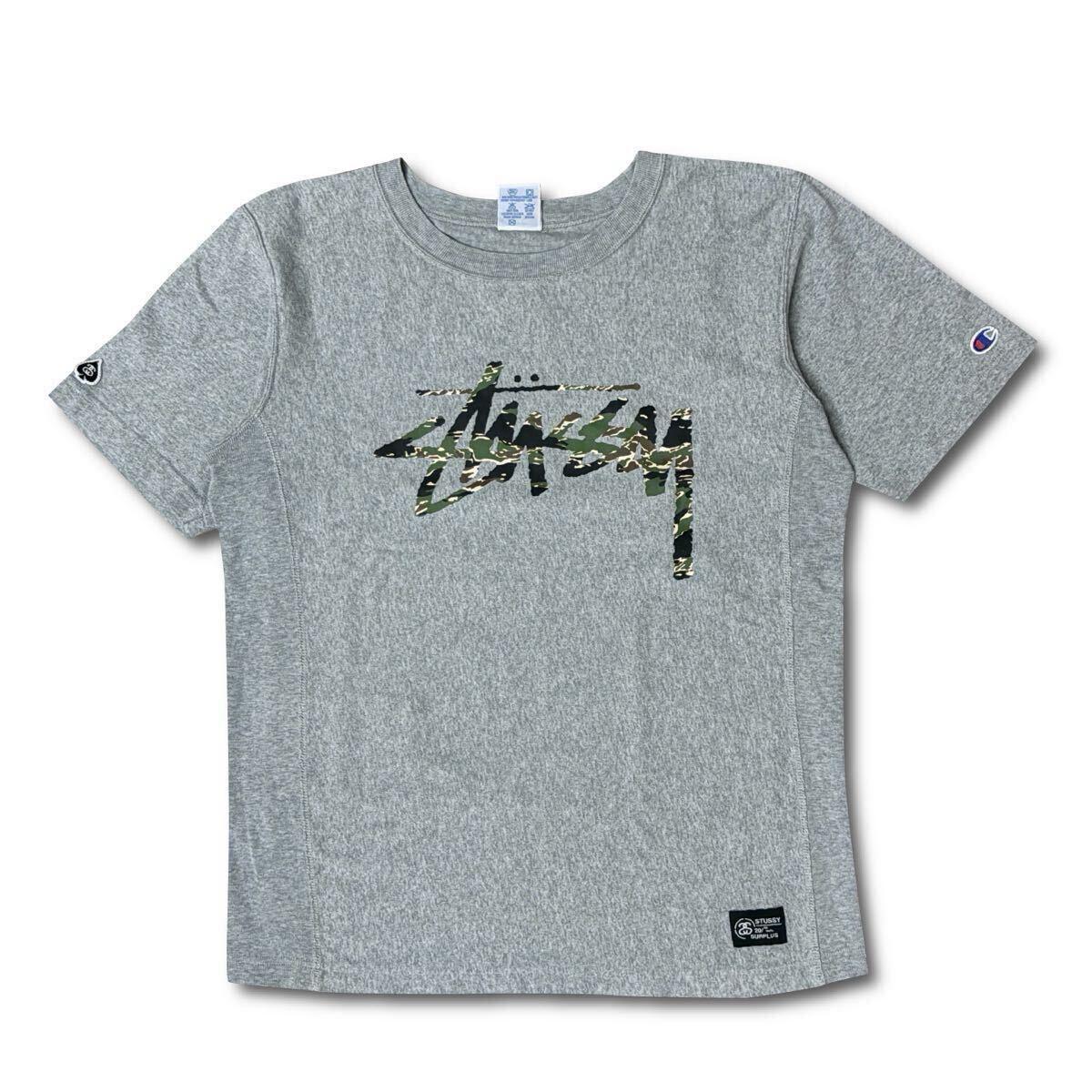 【00s?レア】Stussy x Champion Reverse Weave S/S Tee ステューシー リバースウィーブ 半袖 スウェット Tシャツ 20周年 M グレー