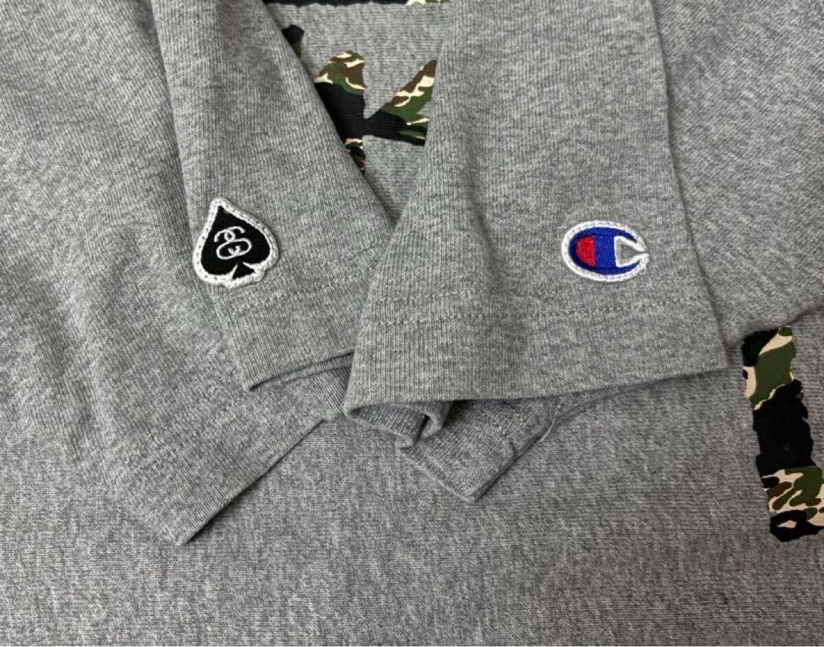 【00s?レア】Stussy x Champion Reverse Weave S/S Tee ステューシー リバースウィーブ 半袖 スウェット Tシャツ 20周年 M グレー
