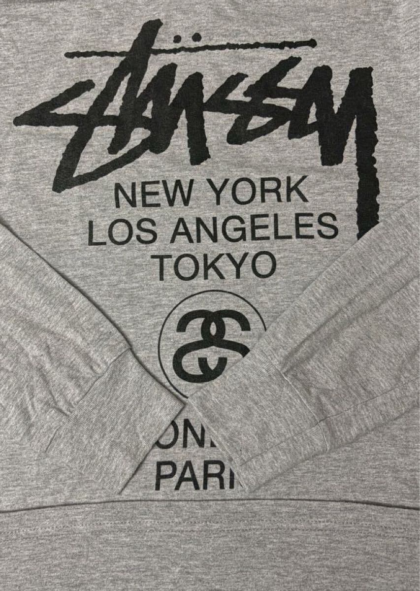 【定番】Stussy World Tour L/S Tee M ステューシー 半袖 グレー クルーネック カットソー ワールドツアー ロンT