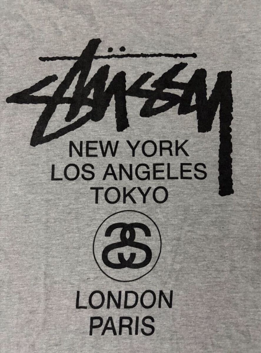 【定番】Stussy World Tour L/S Tee M ステューシー 半袖 グレー クルーネック カットソー ワールドツアー ロンT