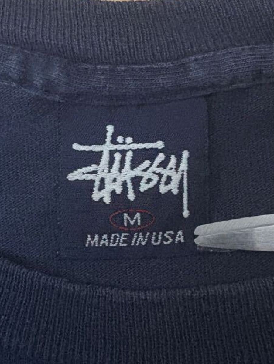 [90s]Stussy Graphic S/S Tee Stussy короткий рукав футболка Vintage темно-синий бирка одиночный стежок Vintage Made in USA