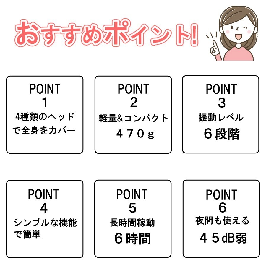 [神奈川県から発送] 送料無料 新品 即納 電動マッサージガン 小型 マッサージ器 筋膜リリース アタッチメント4種類 6段階調(diào)節(jié)