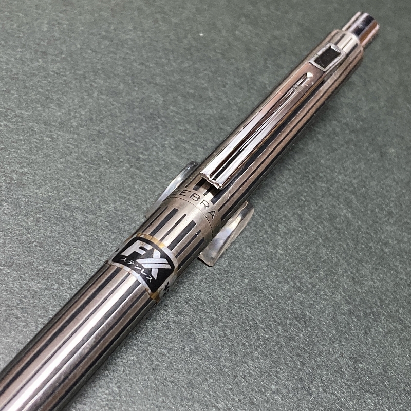 送料無料 USED 廃盤 ZEBRA FX 縦縞 蝕刻 ステンレス 単色ボールペン