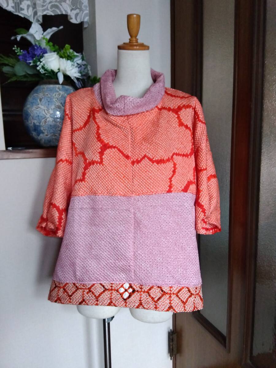 ゆうき【正絹?総絞り】リメイク?チュニック?ゆったり、
