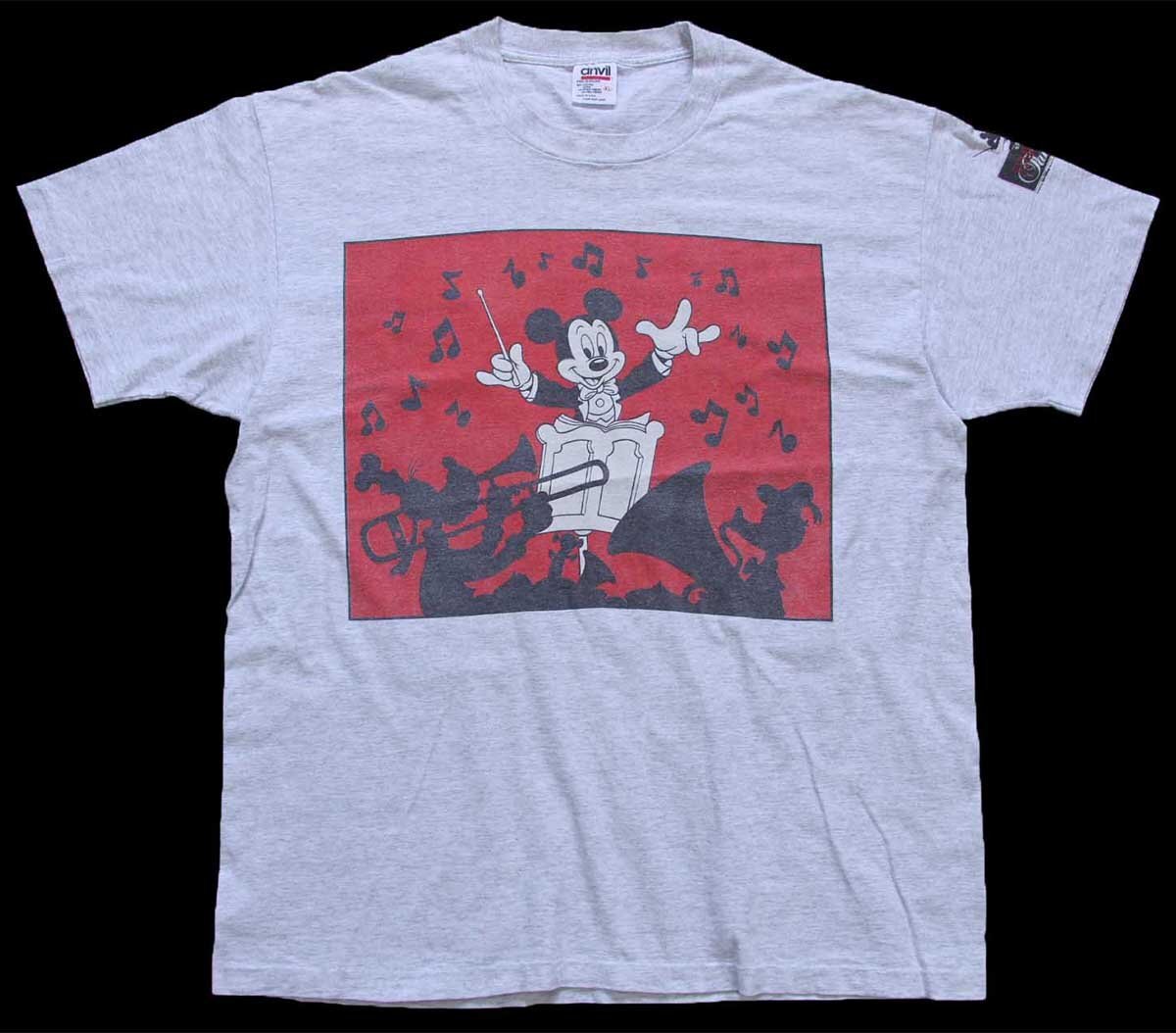 ★90s USA製 DISNEYディズニー SYMPHONIC Fantasy ミッキー マウス コットンTシャツ 杢ライトグレー XL★ビンテージ キャラ ドナルド 音符_画像2
