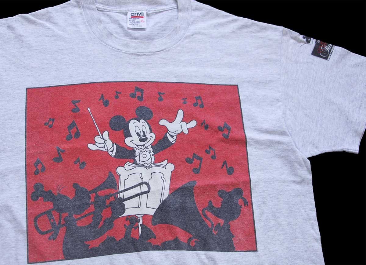 ★90s USA製 DISNEYディズニー SYMPHONIC Fantasy ミッキー マウス コットンTシャツ 杢ライトグレー XL★ビンテージ キャラ ドナルド 音符_画像1