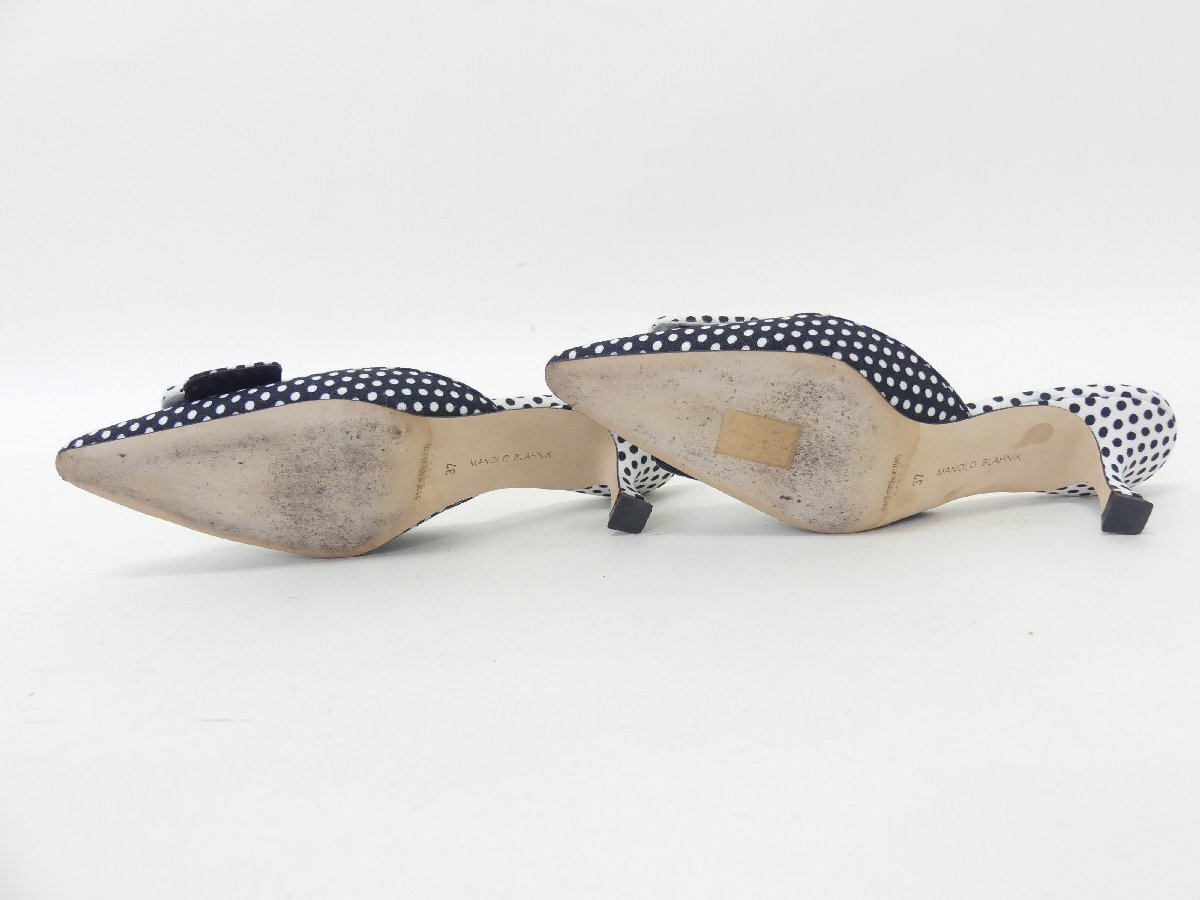 MANOLO BLAHNIK メイセールパンプス 37 ブラック/ホワイトドット リネン