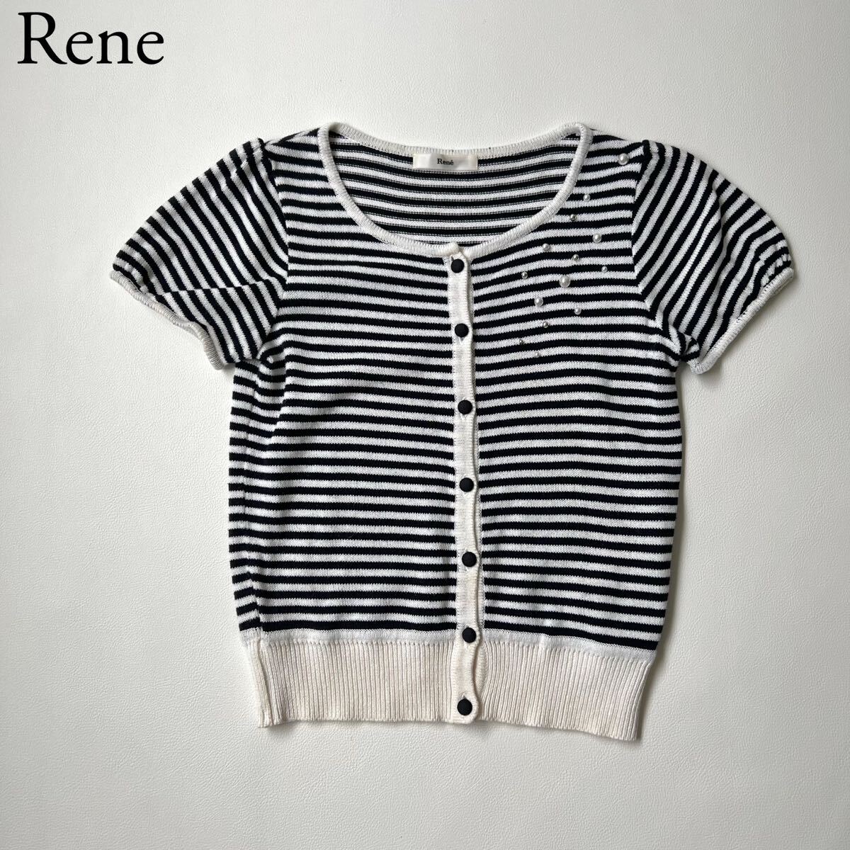 良品 Rene ルネ ニットカーディガン トップス ボーダー 半袖