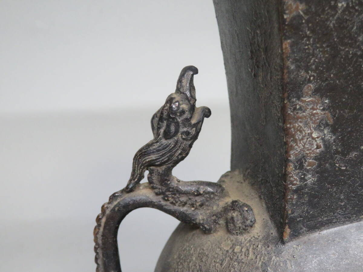 【東】明時(shí)代　古銅雙龍耳花瓶　中國(guó)美術(shù)/美術(shù)?骨董品　lot:53035