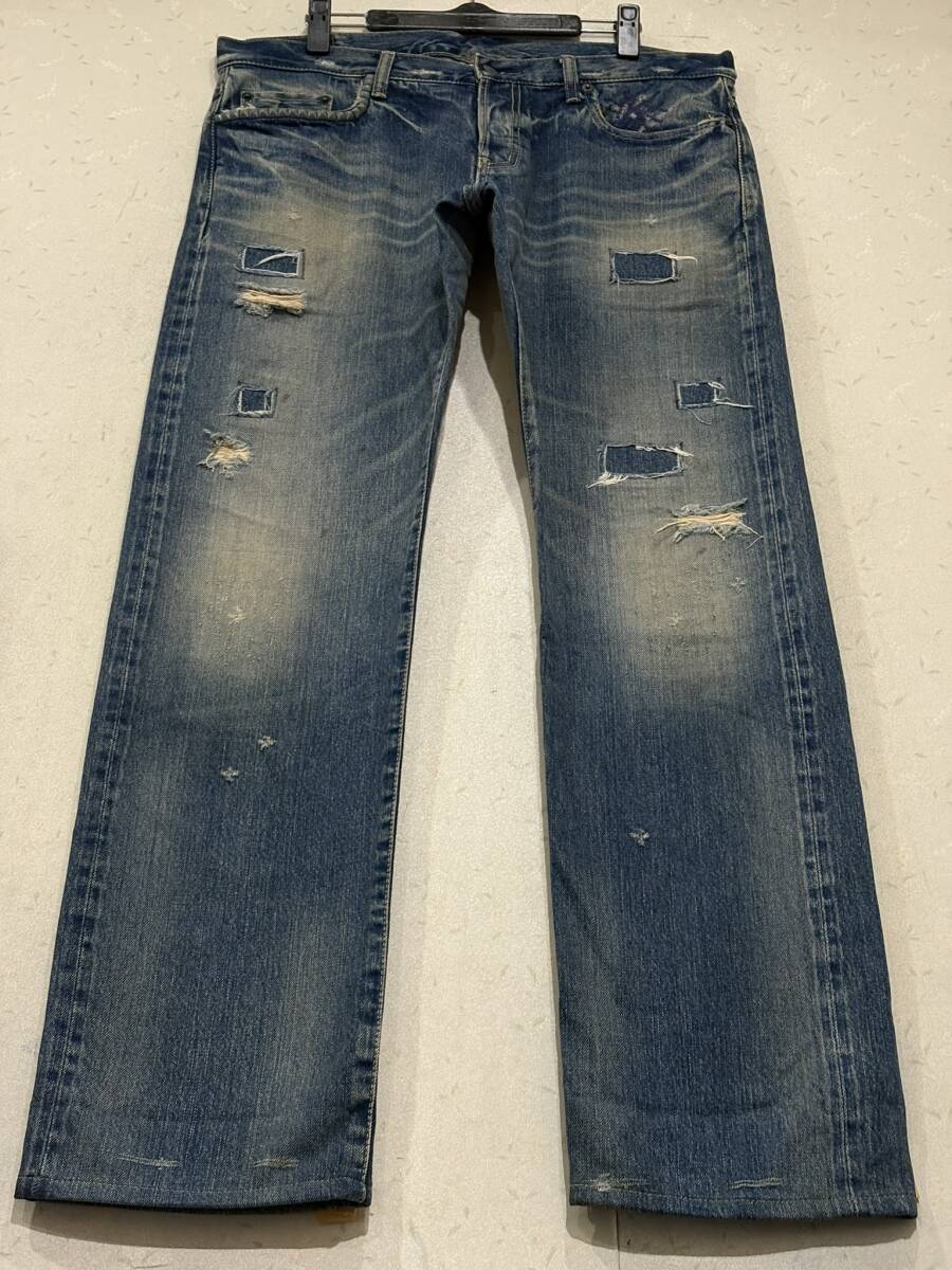 ※HYSTERIC GLAMOUR ヒステリック グラマー 4AP-2104 ダメージ＆リペア加工 セルビッチデニムパンツ インディゴ 日本製 34 　 BJBE.F_画像1