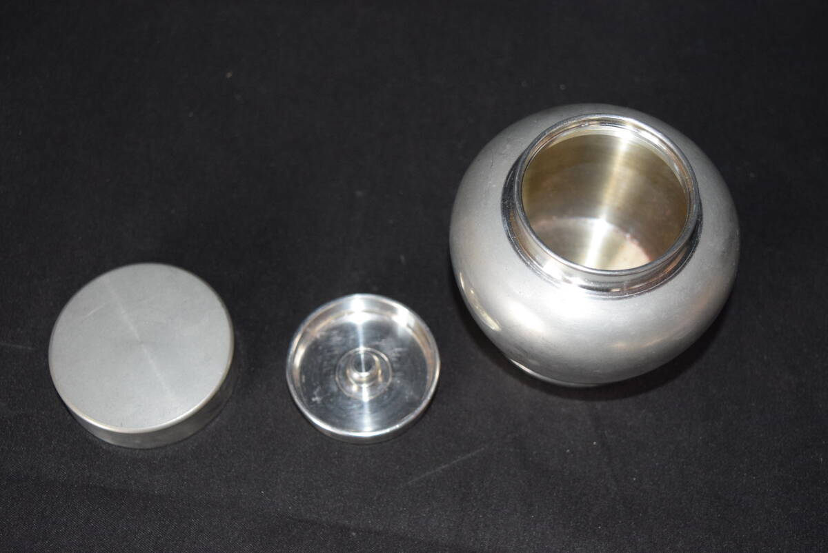 M 古錫 乾茂號造 茶入 茶壺 煎茶道具 時代物 茶入れ 茶筒 約