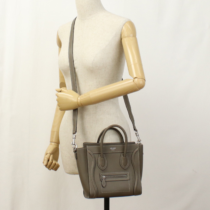 中古良品 CELINE セリーヌ ハンドバッグ ラゲージ ナノ レディース グレー